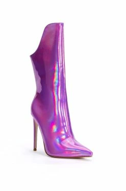 AZALEA WANG HALO HOLOGRAPHIC STILETTO BOOTIE IN PURPLE -AZALEA WANG SHOP azalea wang halo holographic stiletto bootie in purple purple 3 3