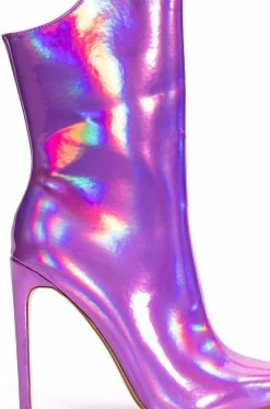 AZALEA WANG HALO HOLOGRAPHIC STILETTO BOOTIE IN PURPLE -AZALEA WANG SHOP azalea wang halo holographic stiletto bootie in purple purple 5 5