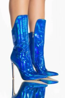 AZALEA WANG HALO HOLOGRAPHIC STILETTO BOOTIE IN BLUE -AZALEA WANG SHOP azalea wang halo sexy stiletto bootie in blue blue 3 3