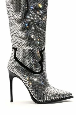 AZALEA WANG HEIDEMARIE WESTERN RHINESTONE STILETTO BOOT IN SILVER -AZALEA WANG SHOP azalea wang heidemarie western rhinestone stiletto boot in silver silver 5 5