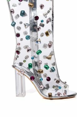 AZALEA WANG HEIDI EMBELLISHED PVC BOOT IN MULTI -AZALEA WANG SHOP azalea wang heidi embellished pvc boot in multi multi 5 5 c1