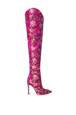AZALEA WANG HER MAJESTY EMBELLISHED ABOVE THE KNEE BOOT IN PINK -AZALEA WANG SHOP azalea wang her majesty embellished above the knee boot in pink pink 2 2