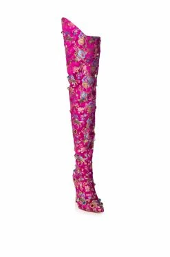 AZALEA WANG HER MAJESTY EMBELLISHED ABOVE THE KNEE BOOT IN PINK -AZALEA WANG SHOP azalea wang her majesty embellished above the knee boot in pink pink 3 3