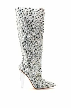 AZALEA WANG HONEY EMBELLISHED PVC BOOT IN SILVER -AZALEA WANG SHOP azalea wang honey embellished pvc boot in silver silver 2 2