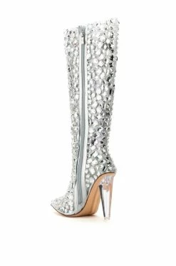 AZALEA WANG HONEY EMBELLISHED PVC BOOT IN SILVER -AZALEA WANG SHOP azalea wang honey embellished pvc boot in silver silver 4 4
