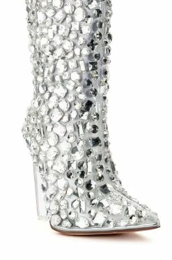 AZALEA WANG HONEY EMBELLISHED PVC BOOT IN SILVER -AZALEA WANG SHOP azalea wang honey embellished pvc boot in silver silver 5 5