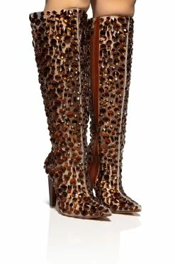 AZALEA WANG HONEY EMBELLISHED PVC CHUNKY BOOT IN BROWN