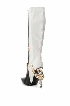 AZALEA WANG HYPE ME UP KNEE HIGH CHAIN BOOT IN BLACK WHITE -AZALEA WANG SHOP azalea wang hype me up knee high chain boot in black white black white 4 4
