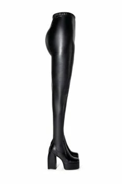 AZALEA WANG I'M A STAR CHUNKY HEEL PANT BOOT IN BLACK PU -AZALEA WANG SHOP azalea wang im a star chunky heel pant boot in black pu black pu 4 4 c1