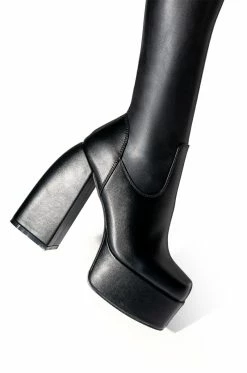 AZALEA WANG I'M A STAR CHUNKY HEEL PANT BOOT IN BLACK PU -AZALEA WANG SHOP azalea wang im a star chunky heel pant boot in black pu black pu 7 7