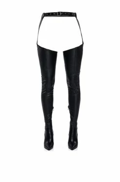 AZALEA WANG IM MOVIN ON BELTED THIGH HIGH STILETTO CHAP BOOT WITH 4 WAY STRETCH -AZALEA WANG SHOP azalea wang im movin on belted thigh high stiletto chap boot with 4 way stretch black pu 3 3