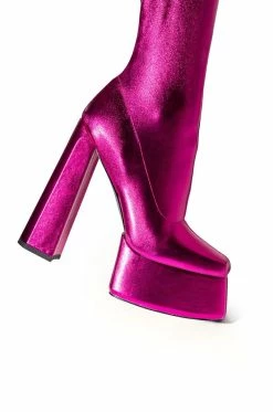 AZALEA WANG I'M THAT GIRL METALLIC PLATFORM BOOT -AZALEA WANG SHOP azalea wang im that girl metallic platform boot pink 5 5