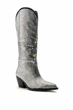 AZALEA WANG INGRID BLINGED OUT RHINESTONE WESTERN BOOT IN SILVER -AZALEA WANG SHOP azalea wang ingrid blinged out rhinestone western boot in silver silver 3 3