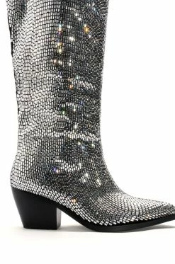 AZALEA WANG INGRID BLINGED OUT RHINESTONE WESTERN BOOT IN SILVER -AZALEA WANG SHOP azalea wang ingrid blinged out rhinestone western boot in silver silver 5 5