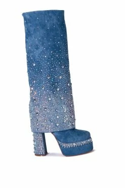 AZALEA WANG INVISIBLE DENIM BOOT WITH DIAMONDS -AZALEA WANG SHOP azalea wang invisible denim boot with diamonds denim 2 2