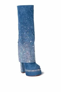AZALEA WANG INVISIBLE DENIM BOOT WITH DIAMONDS -AZALEA WANG SHOP azalea wang invisible denim boot with diamonds denim 3 3