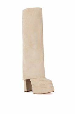 AZALEA WANG INVISIBLE FOLD OVER CHUNKY BOOT IN TAN SUEDE -AZALEA WANG SHOP azalea wang invisible fold over chunky boot in tan suede tan 3 3