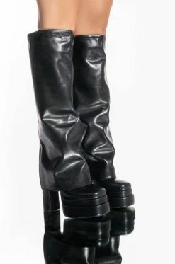 AZALEA WANG SHOP 19 AZALEA WANG INVISIBLE KNEE HIGH FOLD OVER CHUNKY BOOT IN BLACK
