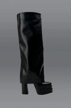 AZALEA WANG INVISIBLE KNEE HIGH FOLD OVER CHUNKY BOOT IN BLACK -AZALEA WANG SHOP azalea wang invisible knee high fold over chunky boot in black black 1 1 c1 c1