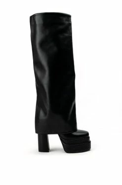 AZALEA WANG INVISIBLE KNEE HIGH FOLD OVER CHUNKY BOOT IN BLACK -AZALEA WANG SHOP azalea wang invisible knee high fold over chunky boot in black black 2 2 c1