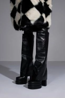 AZALEA WANG INVISIBLE KNEE HIGH FOLD OVER CHUNKY BOOT IN BLACK -AZALEA WANG SHOP azalea wang invisible knee high fold over chunky boot in black black 2 2 c1 c1