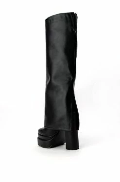 AZALEA WANG INVISIBLE KNEE HIGH FOLD OVER CHUNKY BOOT IN BLACK -AZALEA WANG SHOP azalea wang invisible knee high fold over chunky boot in black black 4 4 c1