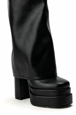AZALEA WANG INVISIBLE KNEE HIGH FOLD OVER CHUNKY BOOT IN BLACK -AZALEA WANG SHOP azalea wang invisible knee high fold over chunky boot in black black 5 5 c1