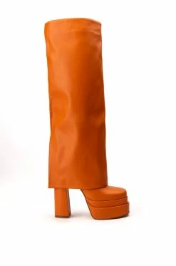 AZALEA WANG INVISIBLE KNEE HIGH FOLD OVER CHUNKY BOOT IN ORANGE -AZALEA WANG SHOP azalea wang invisible knee high fold over chunky boot in orange orange 2 2 c1