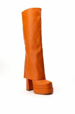 AZALEA WANG INVISIBLE KNEE HIGH FOLD OVER CHUNKY BOOT IN ORANGE -AZALEA WANG SHOP azalea wang invisible knee high fold over chunky boot in orange orange 3 3 c1