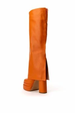 AZALEA WANG INVISIBLE KNEE HIGH FOLD OVER CHUNKY BOOT IN ORANGE -AZALEA WANG SHOP azalea wang invisible knee high fold over chunky boot in orange orange 4 4 c1 c1