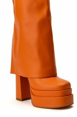 AZALEA WANG INVISIBLE KNEE HIGH FOLD OVER CHUNKY BOOT IN ORANGE -AZALEA WANG SHOP azalea wang invisible knee high fold over chunky boot in orange orange 5 5 c1