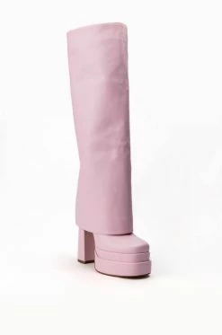 AZALEA WANG INVISIBLE KNEE HIGH FOLD OVER CHUNKY BOOT IN PINK -AZALEA WANG SHOP azalea wang invisible knee high fold over chunky boot in pink pink 3 3