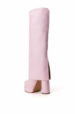 AZALEA WANG INVISIBLE KNEE HIGH FOLD OVER CHUNKY BOOT IN PINK -AZALEA WANG SHOP azalea wang invisible knee high fold over chunky boot in pink pink 4 4 c1