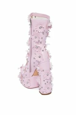 AZALEA WANG ISNT SHE LOVELY FLORAL RHINESTONE CHUNKY HEEL BOOTIE IN PINK -AZALEA WANG SHOP azalea wang isnt she lovely floral rhinestone chunky heel bootie in pink pink 4 4