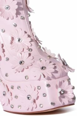 AZALEA WANG ISNT SHE LOVELY FLORAL RHINESTONE CHUNKY HEEL BOOTIE IN PINK -AZALEA WANG SHOP azalea wang isnt she lovely floral rhinestone chunky heel bootie in pink pink 5 5