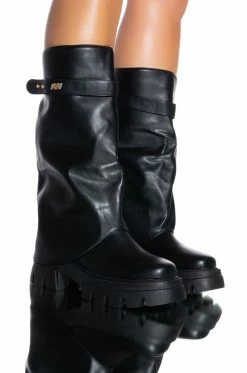 AZALEA WANG JET FOLD OVER FLATFORM BOOT IN BLACK