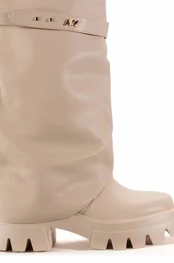 AZALEA WANG JET FOLD OVER FLATFORM BOOT IN BONE -AZALEA WANG SHOP azalea wang jet fold over flatform boot in bone bone 5 5