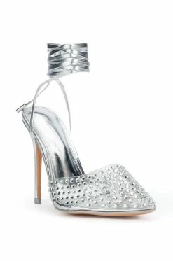 AZALEA WANG JUICY STILETTO PUMP WITH BLING IN SILVER -AZALEA WANG SHOP azalea wang juicy stiletto pump with bling in silver silver 3 3