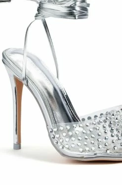 AZALEA WANG JUICY STILETTO PUMP WITH BLING IN SILVER -AZALEA WANG SHOP azalea wang juicy stiletto pump with bling in silver silver 5 5