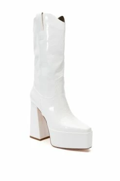AZALEA WANG KACEY CHUNKY PATENT WESTERN BOOT IN WHITE -AZALEA WANG SHOP azalea wang kacey chunky patent western boot in white white 3 3 c1