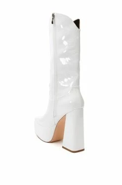 AZALEA WANG KACEY CHUNKY PATENT WESTERN BOOT IN WHITE -AZALEA WANG SHOP azalea wang kacey chunky patent western boot in white white 4 4 c1