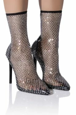 AZALEA WANG KATE BLING MESH BOOTIE IN BLACK