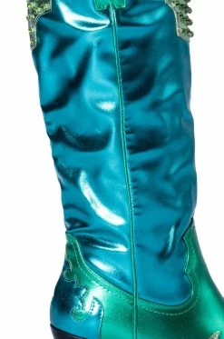 AZALEA WANG KNOX METALLIC WESTERN BOOT IN METALLIC BLUES -AZALEA WANG SHOP azalea wang knox metallic western boot in metallic blues blue multi 5 5