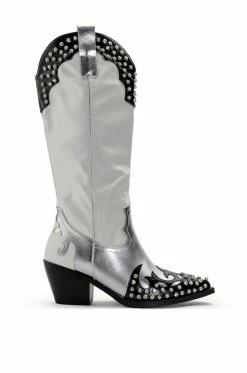AZALEA WANG KNOX RHINESTONE EMBELLISHED WESTERN BOOT IN WHITE BLACK -AZALEA WANG SHOP azalea wang knox rhinestone embellished western boot in white black white black 2 2