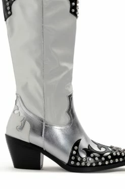 AZALEA WANG KNOX RHINESTONE EMBELLISHED WESTERN BOOT IN WHITE BLACK -AZALEA WANG SHOP azalea wang knox rhinestone embellished western boot in white black white black 5 5