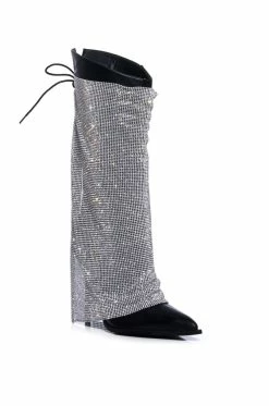 AZALEA WANG LACE ME UP RHINESTONE MESH OVERLAY STILETTO BOOT IN BLACK -AZALEA WANG SHOP azalea wang lace me up rhinestone mesh overlay stiletto boot in black black 3 3