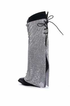 AZALEA WANG LACE ME UP RHINESTONE MESH OVERLAY STILETTO BOOT IN BLACK -AZALEA WANG SHOP azalea wang lace me up rhinestone mesh overlay stiletto boot in black black 4 4