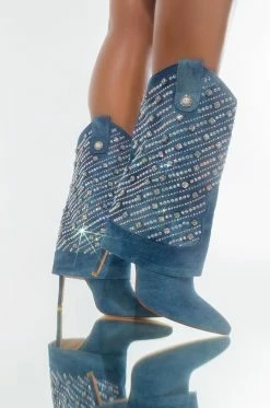 AZALEA WANG LEAVE IT ALL BEHIND STILETTO BOOTIE -AZALEA WANG SHOP azalea wang leave it all behind stiletto bootie denim 1 1