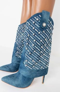 AZALEA WANG LEAVE IT ALL BEHIND STILETTO BOOTIE -AZALEA WANG SHOP azalea wang leave it all behind stiletto bootie denim 5 5