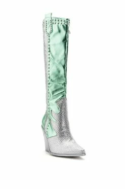 AZALEA WANG LEITTEN CHUNKY WESTERN RHINESTONE BOOT IN GREEN -AZALEA WANG SHOP azalea wang leitten chunky western rhinestone boot in green green 3 3